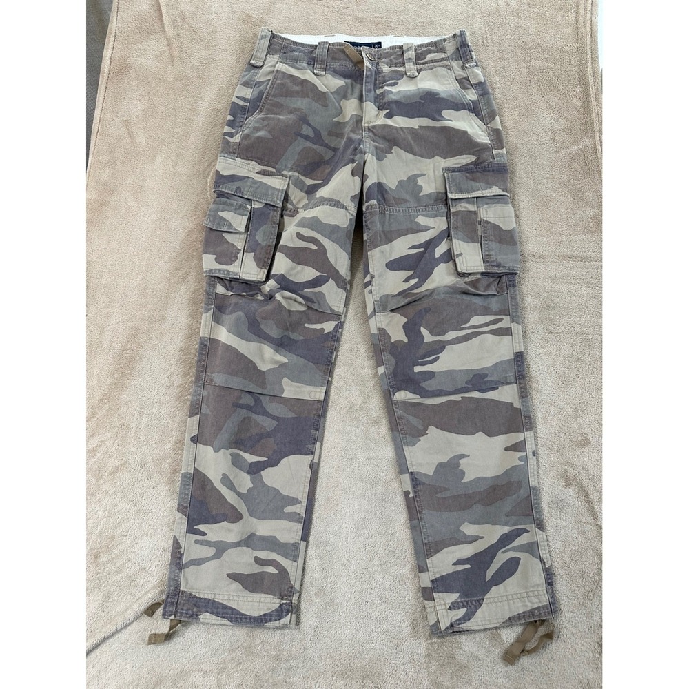 Abercrombie & Fitch Mens Cargo Pants 30x30 camo Tan Camouflage Straight Leg NEW